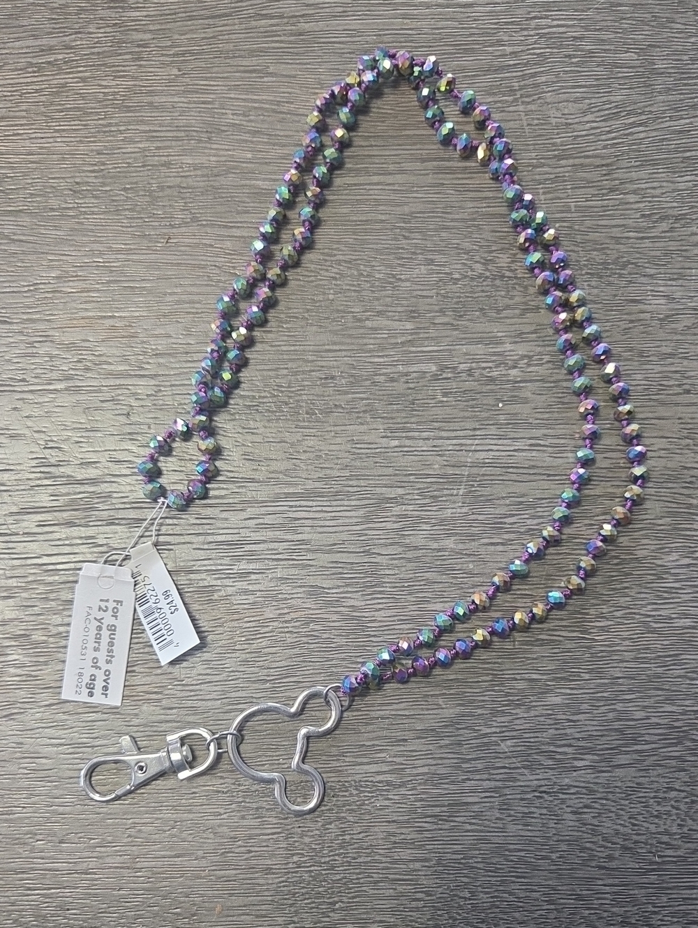 Disney Iridescent Purple Beaded Necklace with Silver Mickey Clasp